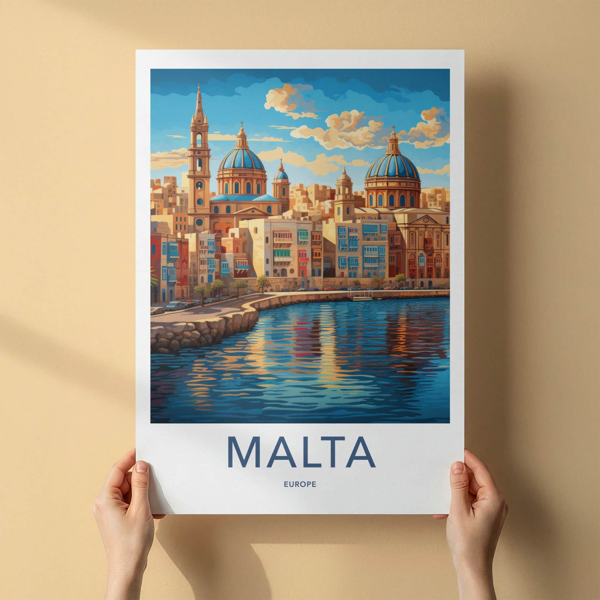 Malta Poster - Malta Travel Art - Colorful Waterfront Reflections Home Decor