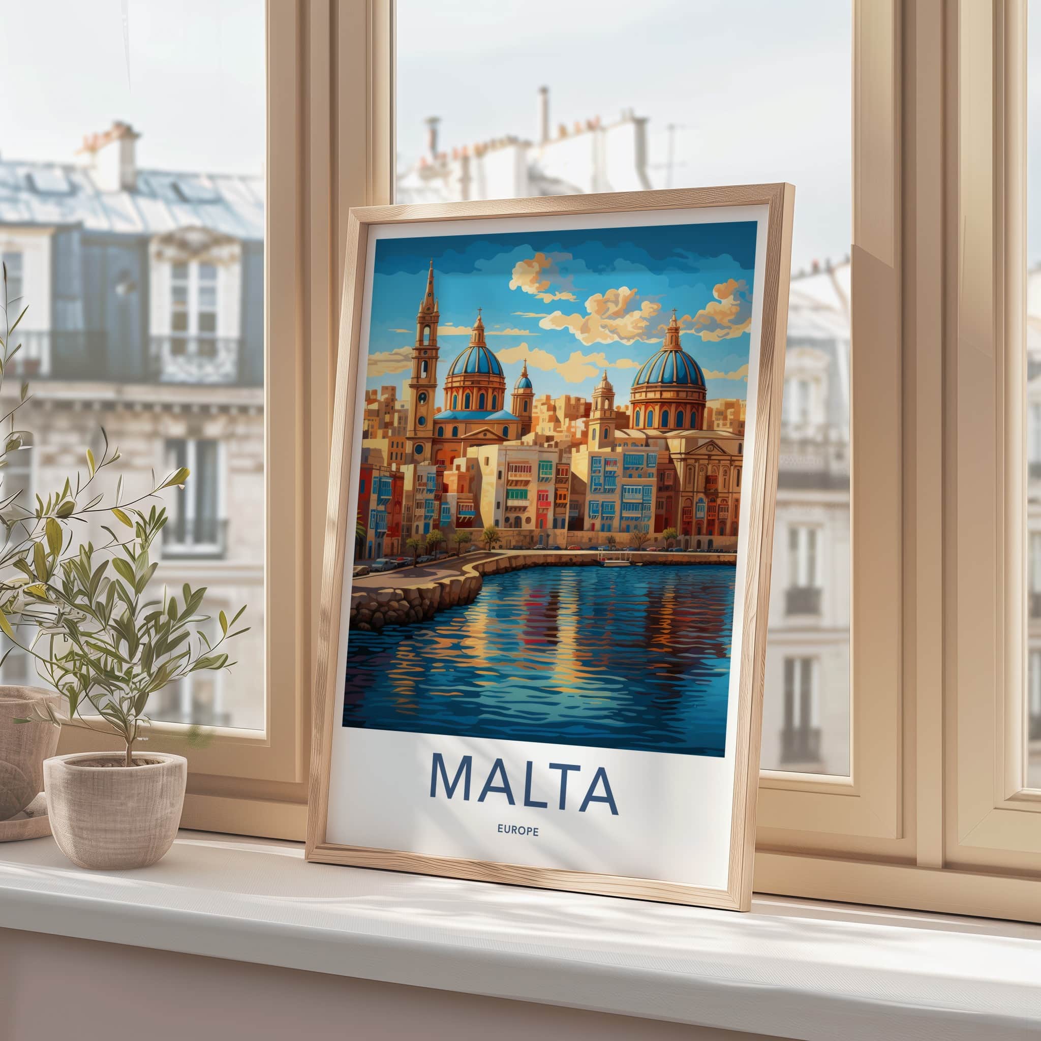 Malta Poster - Malta Travel Art - Colorful Waterfront Reflections Home Decor