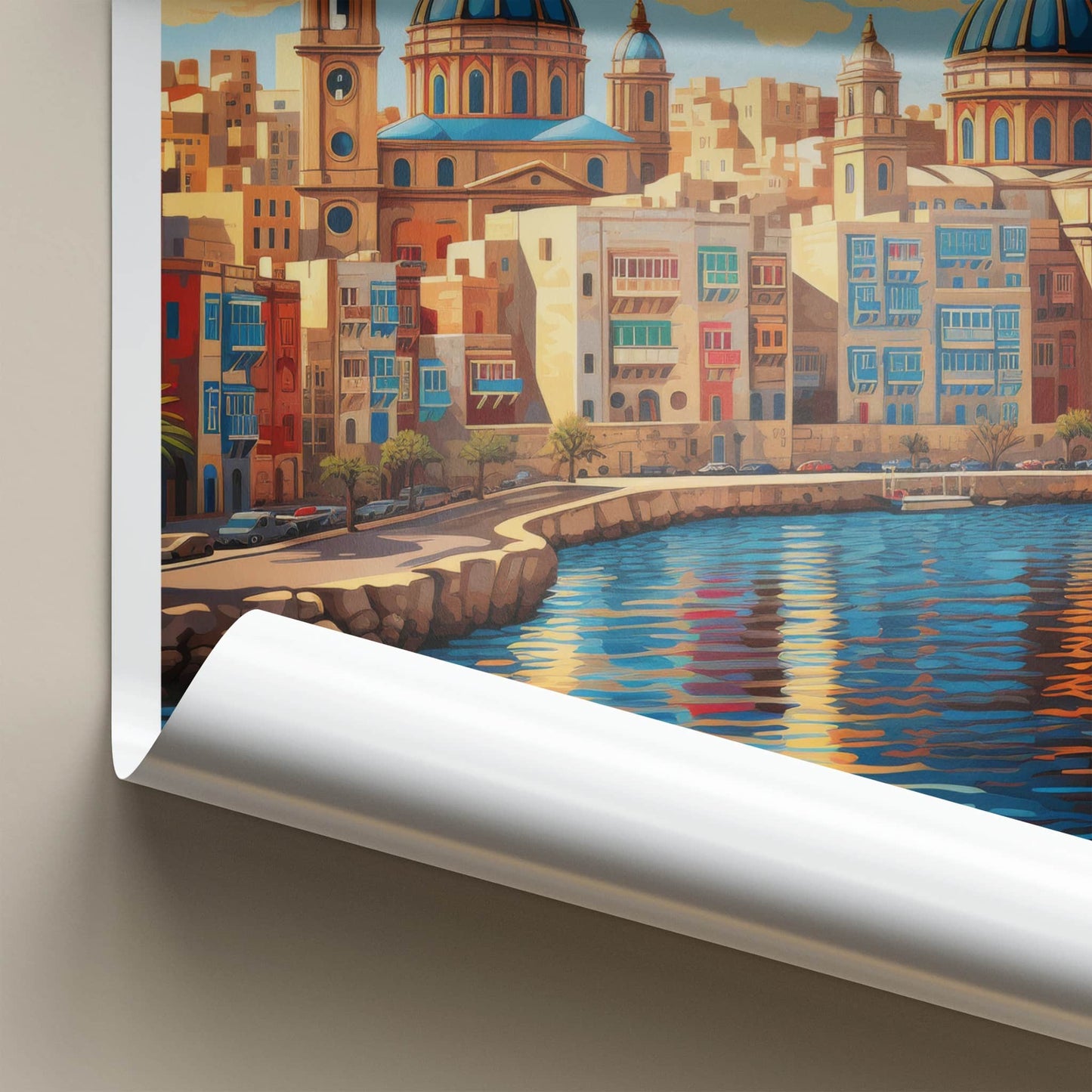 Malta Poster - Malta Travel Art - Colorful Waterfront Reflections Home Decor
