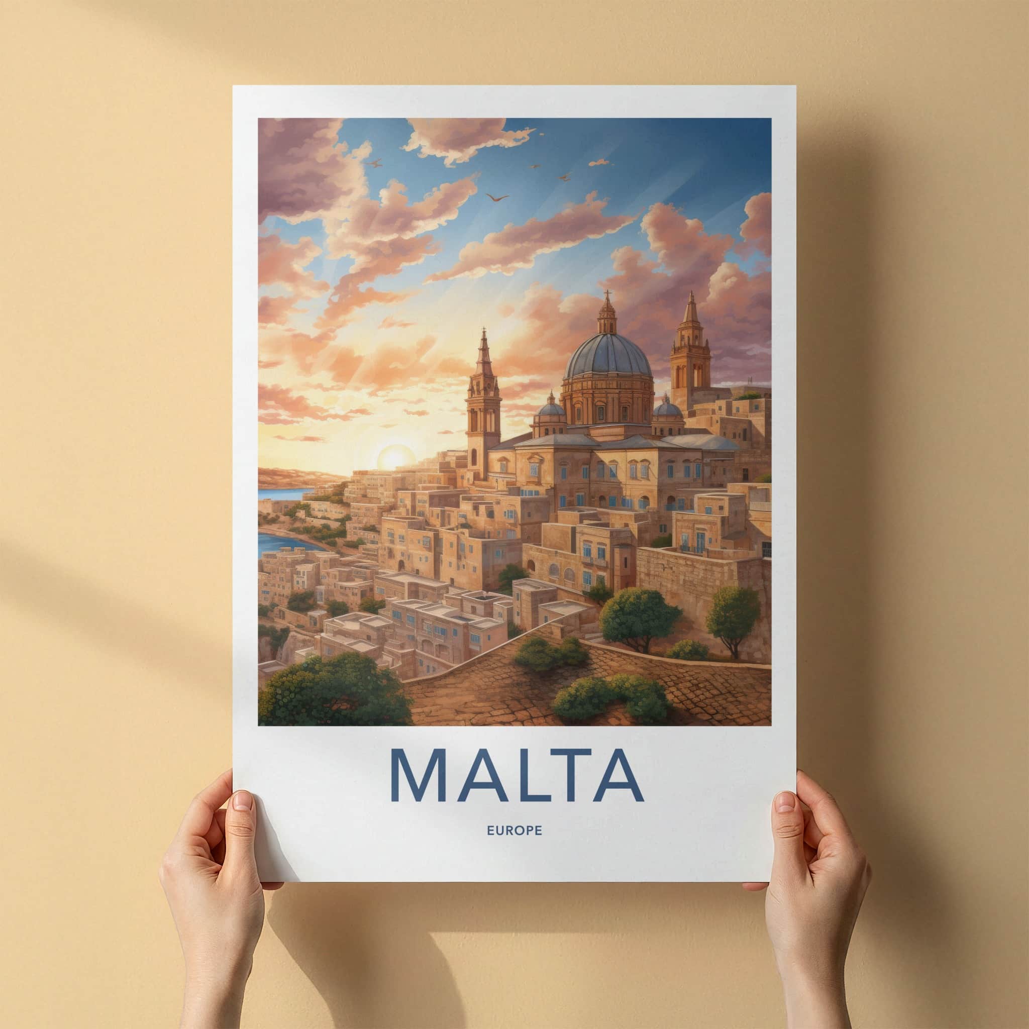 Malta Poster - Malta Travel Art - Golden Hour Cityscape Home Decor