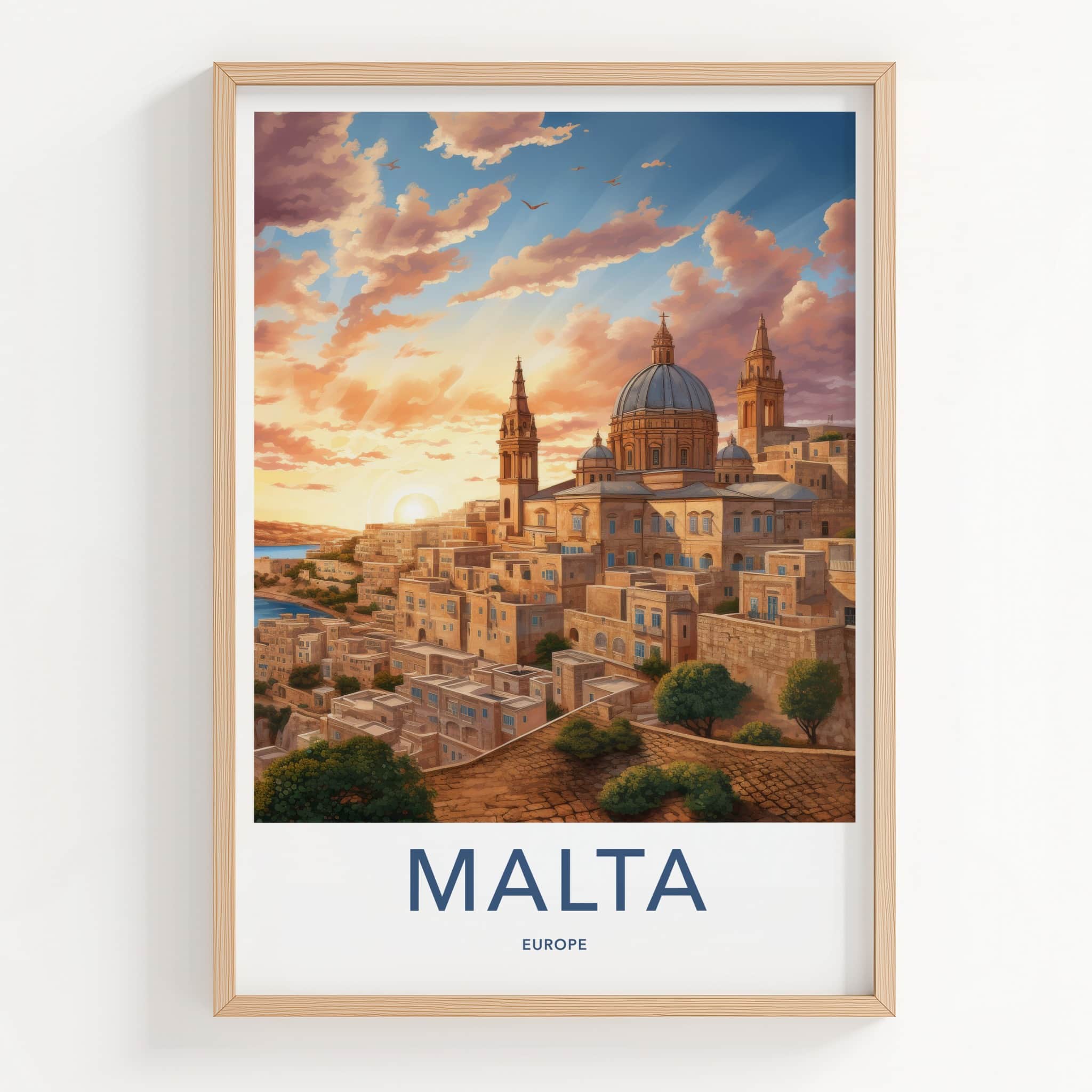 Malta Poster - Malta Travel Art - Golden Hour Cityscape Home Decor