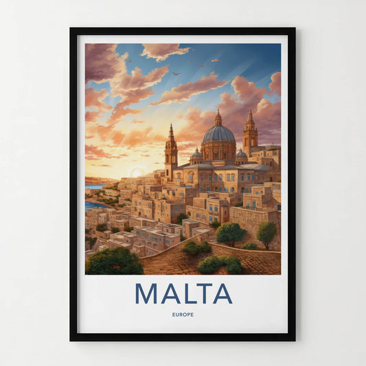 Malta Poster - Malta Travel Art - Golden Hour Cityscape Home Decor