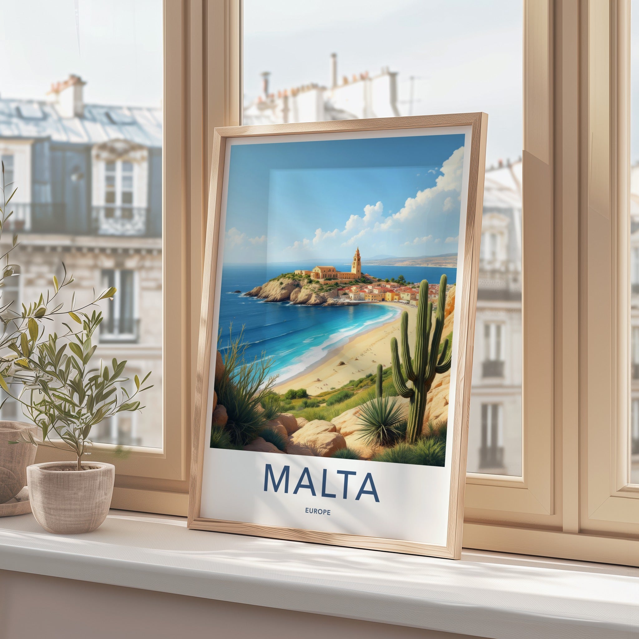 Malta Poster - Malta Travel Art - Historic Coastal Village Home Decor