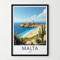Malta Poster - Malta Travel Art - Historic Coastal Village Home Decor
