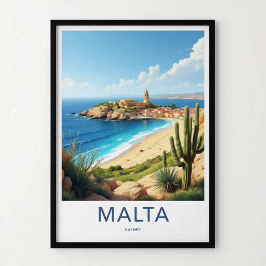 Malta Poster - Malta Travel Art - Historic Coastal Village Home Decor