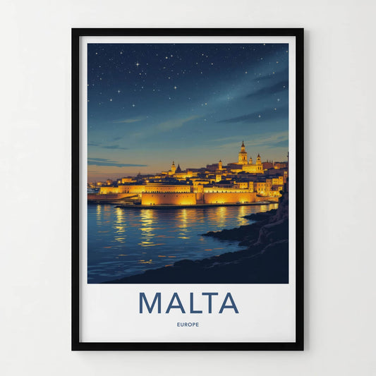 Malta Poster - Malta Travel Art - Illuminated City Reflections Wall Decor