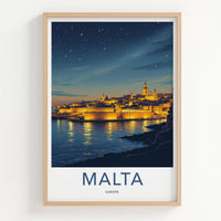 Malta Poster - Malta Travel Art - Illuminated City Reflections Wall Decor