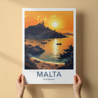 Malta Poster - Malta Travel Print - Mediterranean Coastal Sunset Wall Decor