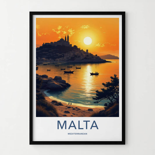 Malta Poster - Malta Travel Print - Mediterranean Coastal Sunset Wall Decor