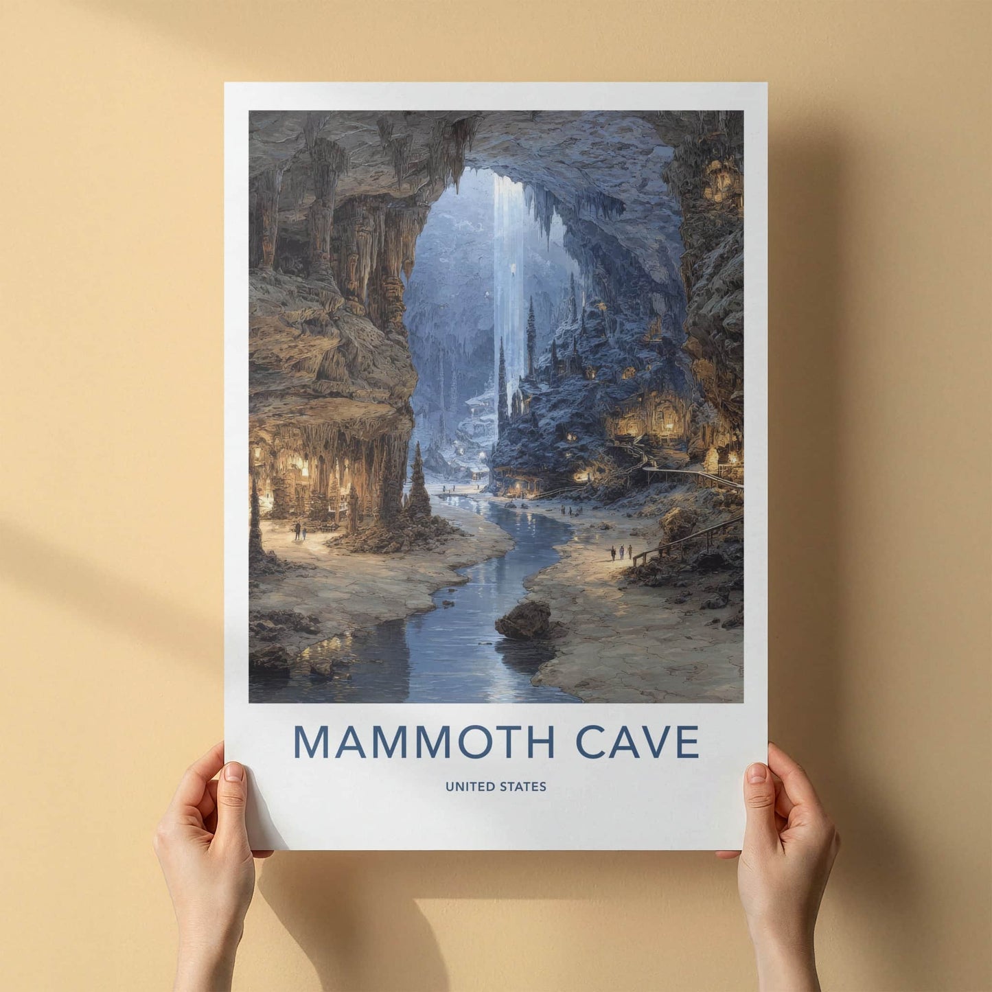 Mammoth Cave Poster - Kentucky Travel Art - Cavern River Stalagmites Home Decor