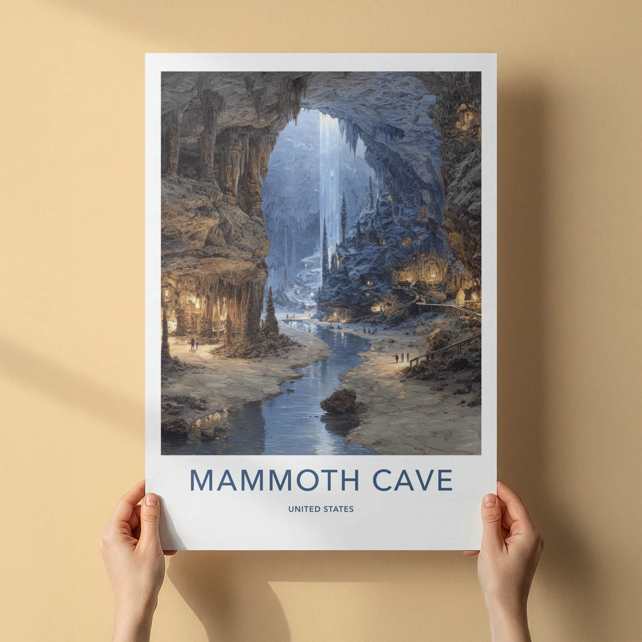 Mammoth Cave Poster - Kentucky Travel Art - Cavern River Stalagmites Home Decor