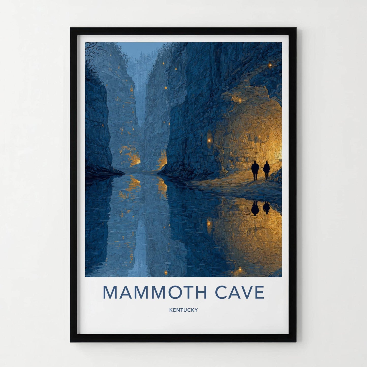 Mammoth Cave Poster - Kentucky Travel Art - Lantern Lit Cavern Wall Decor