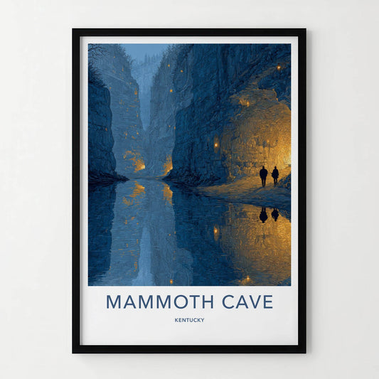 Mammoth Cave Poster - Kentucky Travel Art - Lantern Lit Cavern Wall Decor