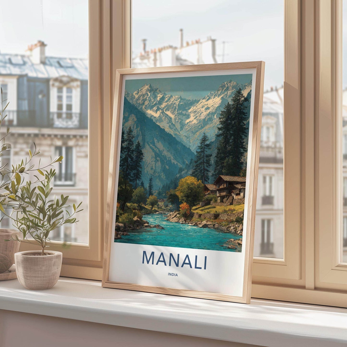 Manali Poster - India Travel Art - Himachal Pradesh Snowy River Valley Home Decor