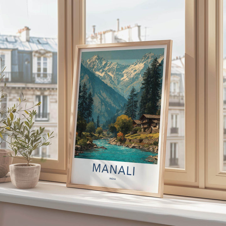 Manali Poster - India Travel Art - Himachal Pradesh Snowy River Valley Home Decor