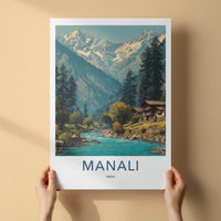 Manali Poster - India Travel Art - Himachal Pradesh Snowy River Valley Home Decor