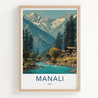 Manali Poster - India Travel Art - Himachal Pradesh Snowy River Valley Home Decor