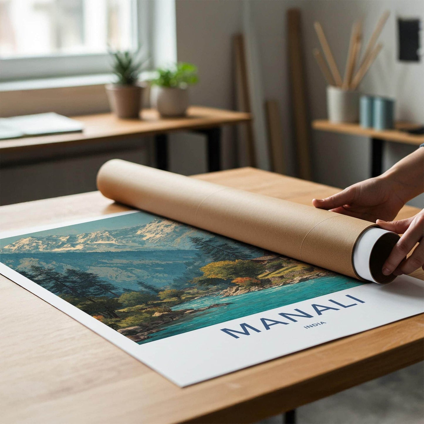 Manali Poster - India Travel Art - Himachal Pradesh Snowy River Valley Home Decor