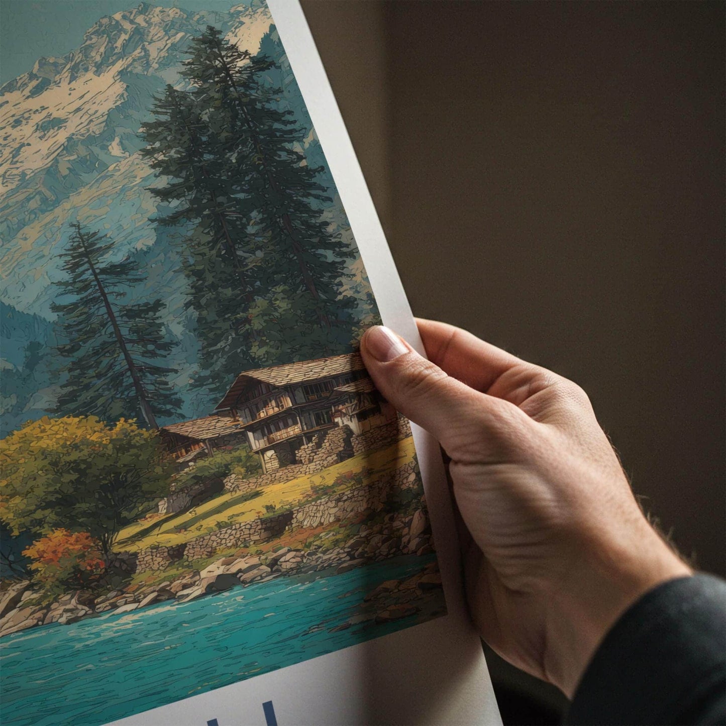 Manali Poster - India Travel Art - Himachal Pradesh Snowy River Valley Home Decor
