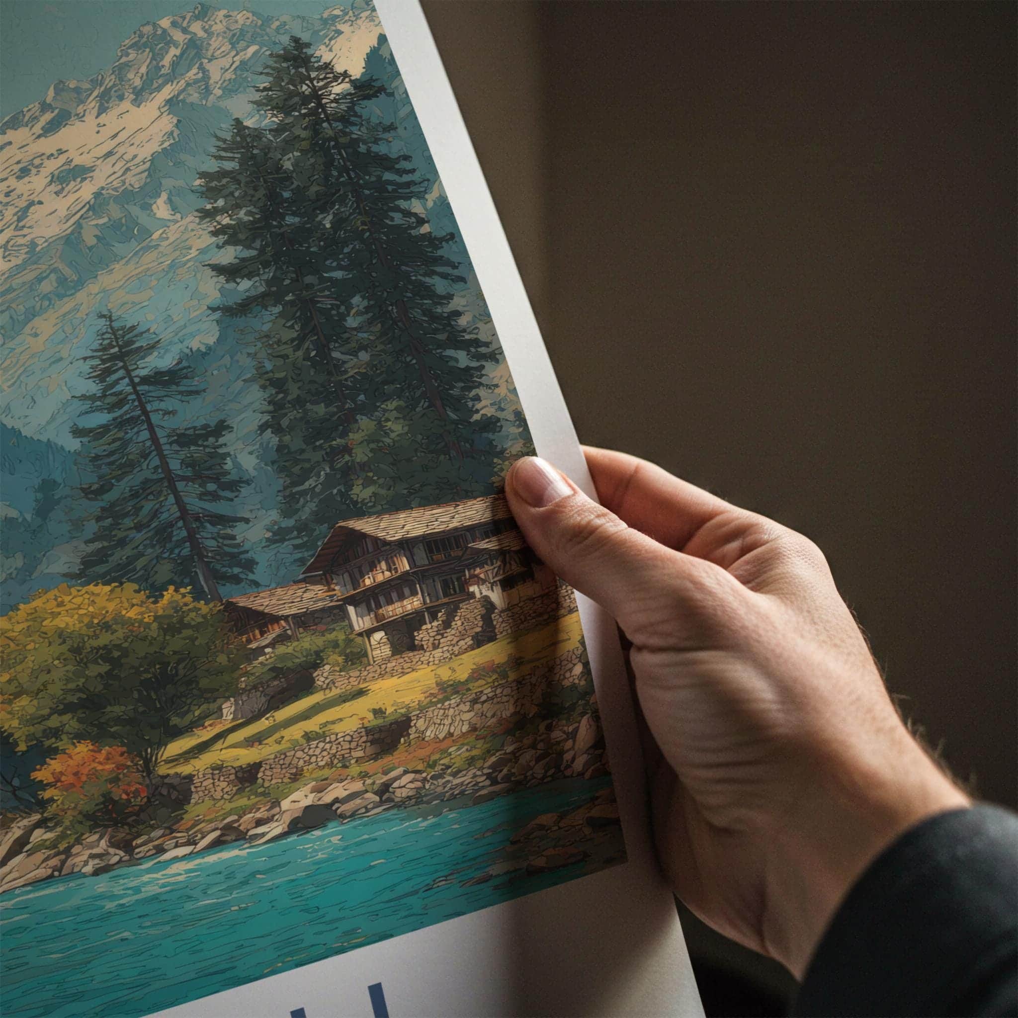 Manali Poster - India Travel Art - Himachal Pradesh Snowy River Valley Home Decor