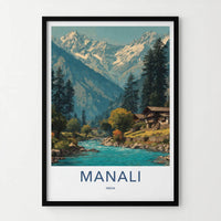 Manali Poster - India Travel Art - Himachal Pradesh Snowy River Valley Home Decor