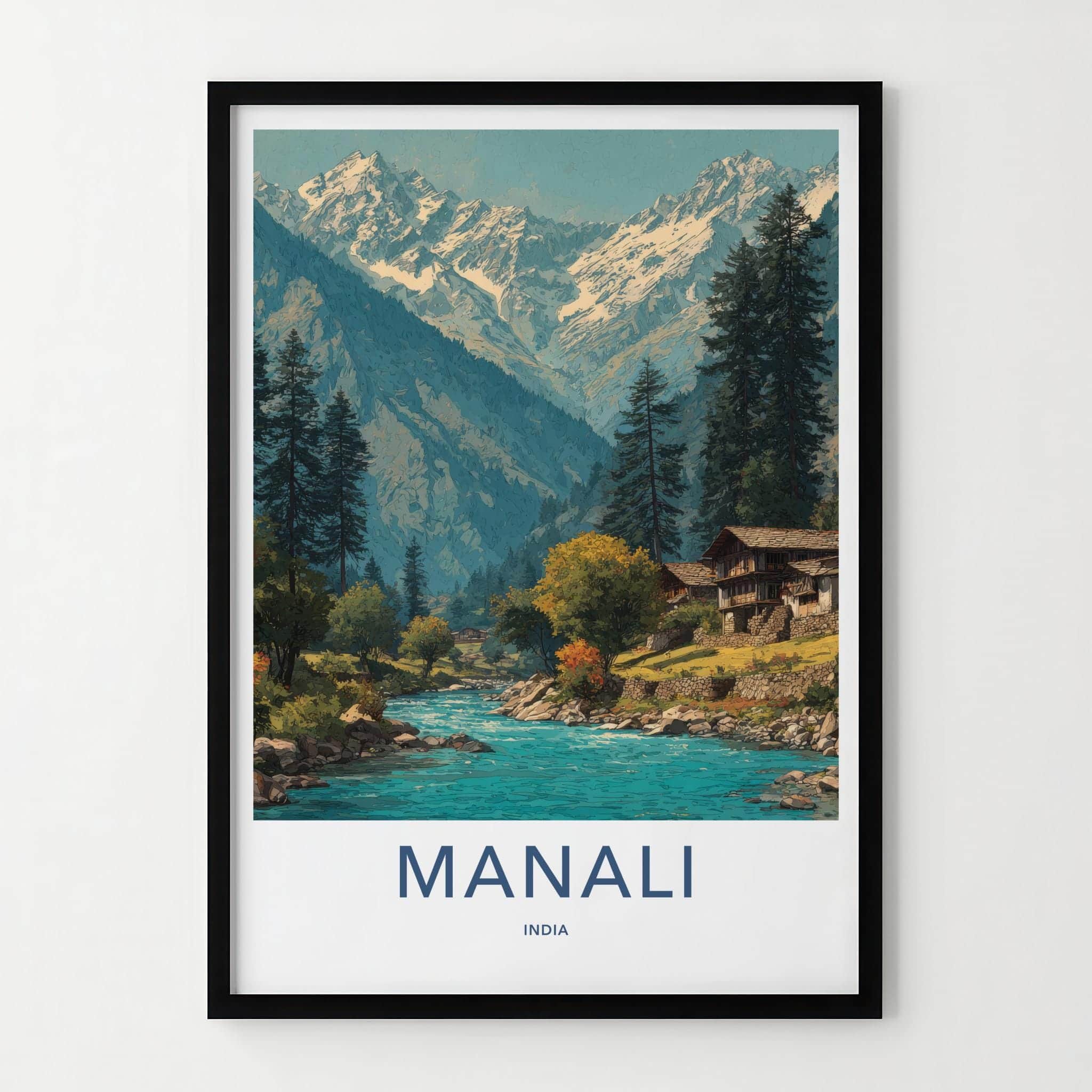 Manali Poster - India Travel Art - Himachal Pradesh Snowy River Valley Home Decor