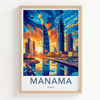 Manama Poster - Bahrain Travel Art - Colorful Urban Sunset Wall Decor