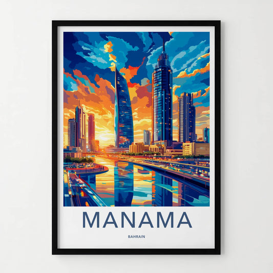 Manama Poster - Bahrain Travel Art - Colorful Urban Sunset Wall Decor