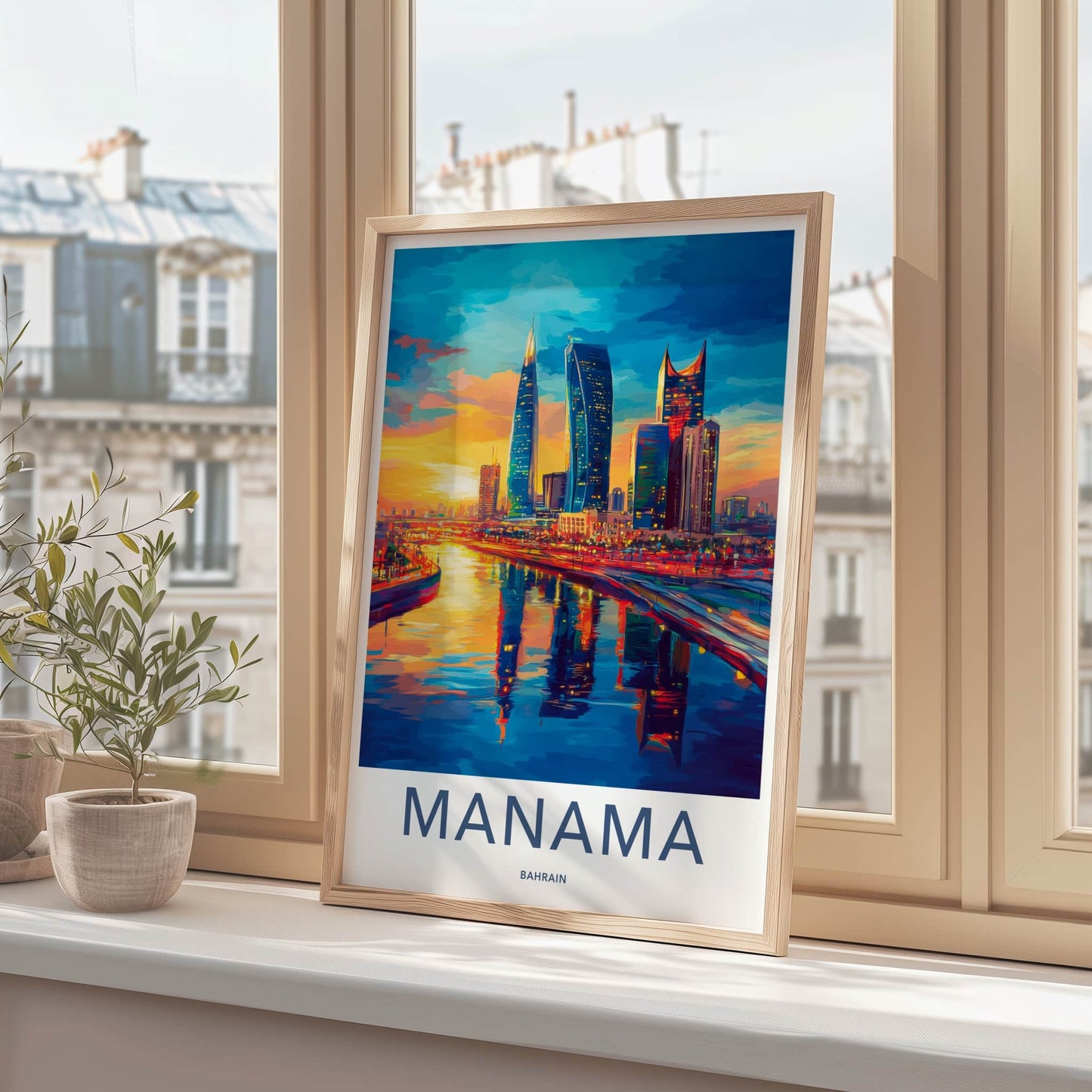 Manama Poster - Bahrain Travel Art - Vibrant Skyline Reflections Home Decor
