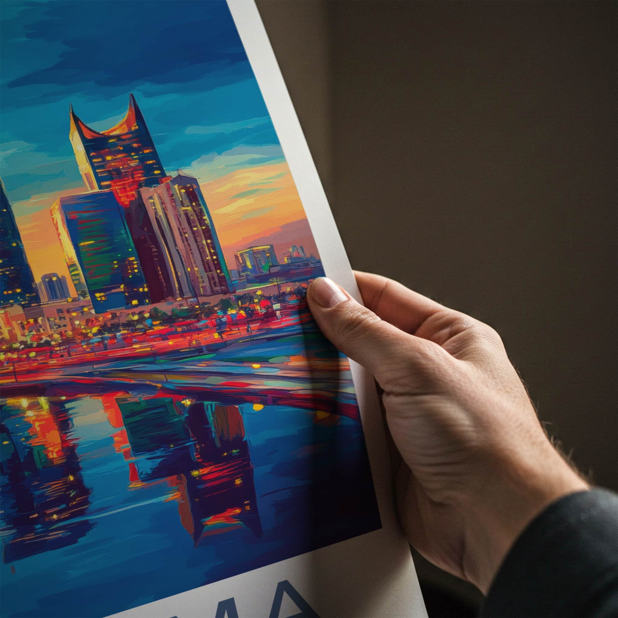 Manama Poster - Bahrain Travel Art - Vibrant Skyline Reflections Home Decor