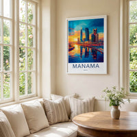 Manama Poster - Bahrain Travel Art - Vibrant Skyline Reflections Home Decor