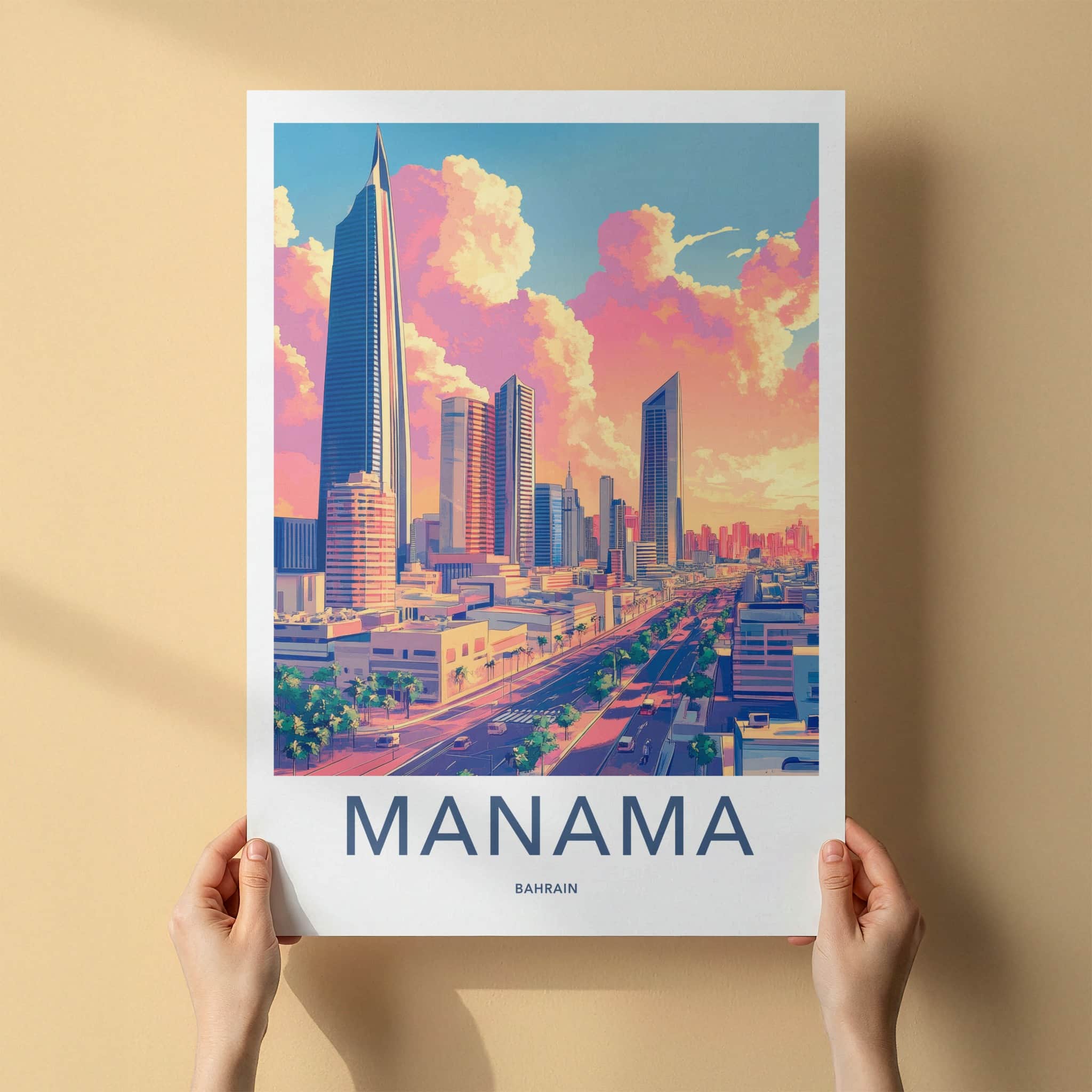 Manama Poster - Bahrain Travel Print - Vibrant City Sunset Home Decor