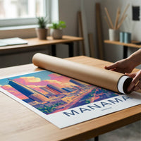 Manama Poster - Bahrain Travel Print - Vibrant City Sunset Home Decor