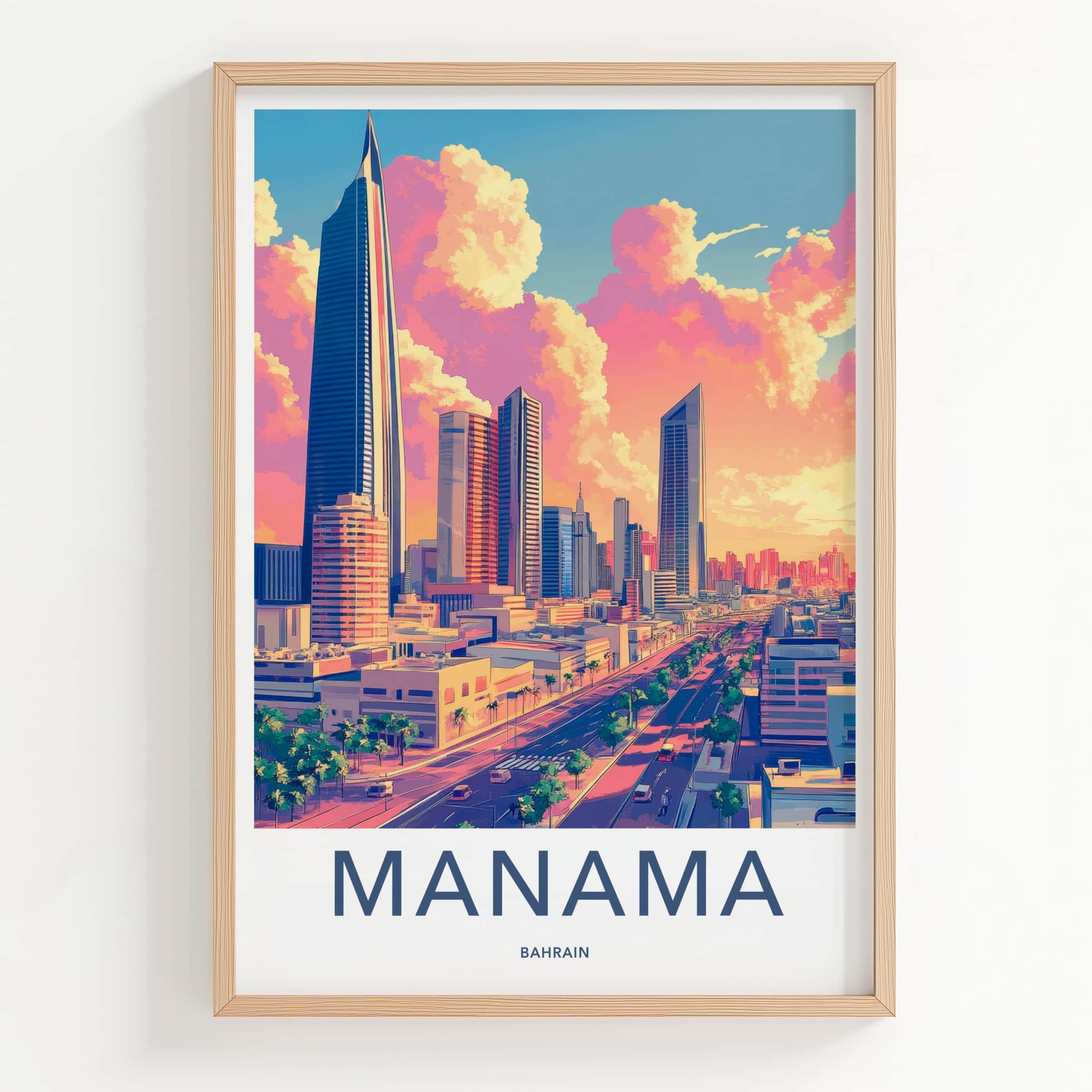 Manama Poster - Bahrain Travel Print - Vibrant City Sunset Home Decor