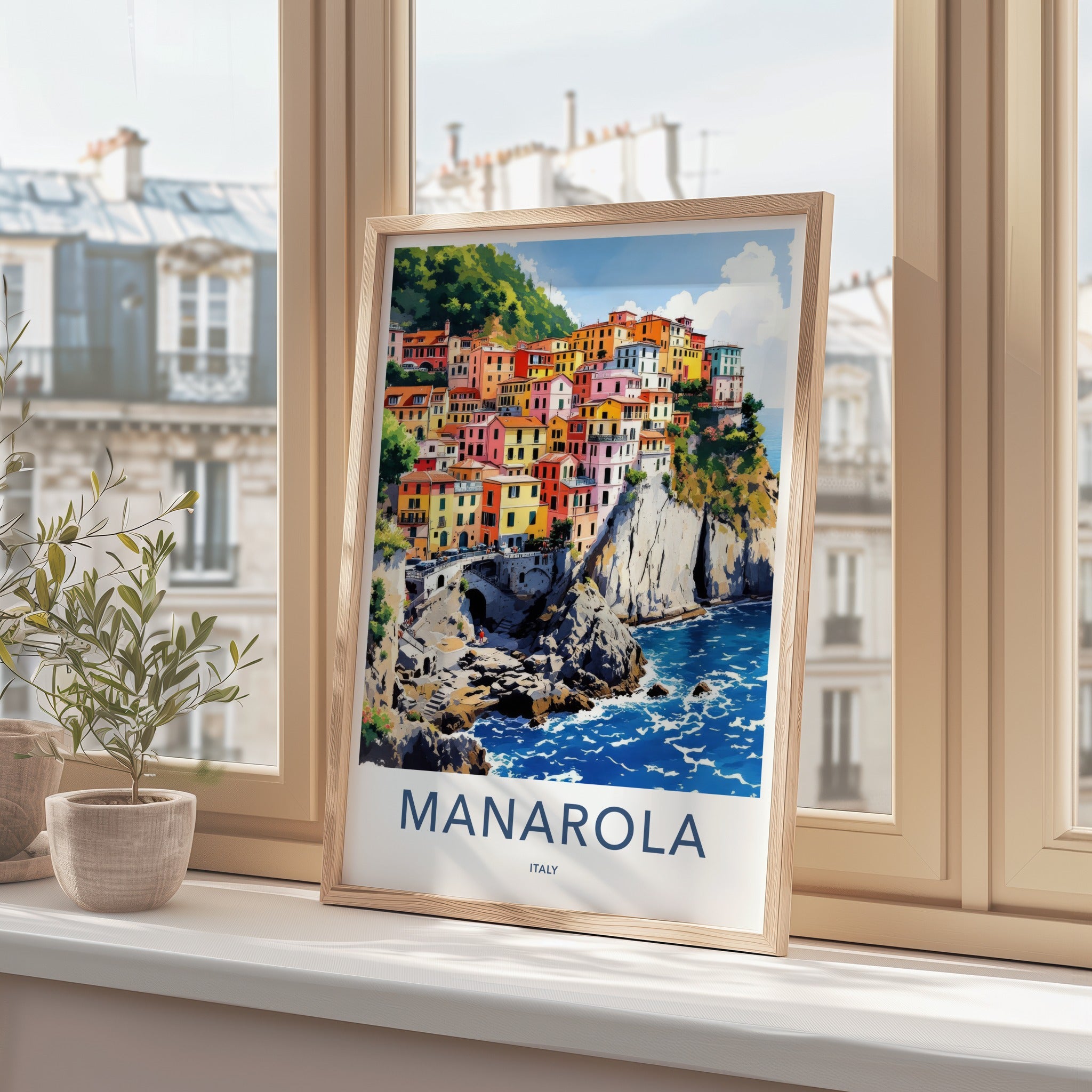Manarola Poster - Italy Travel Art - Colorful Seaside Village Home Decor