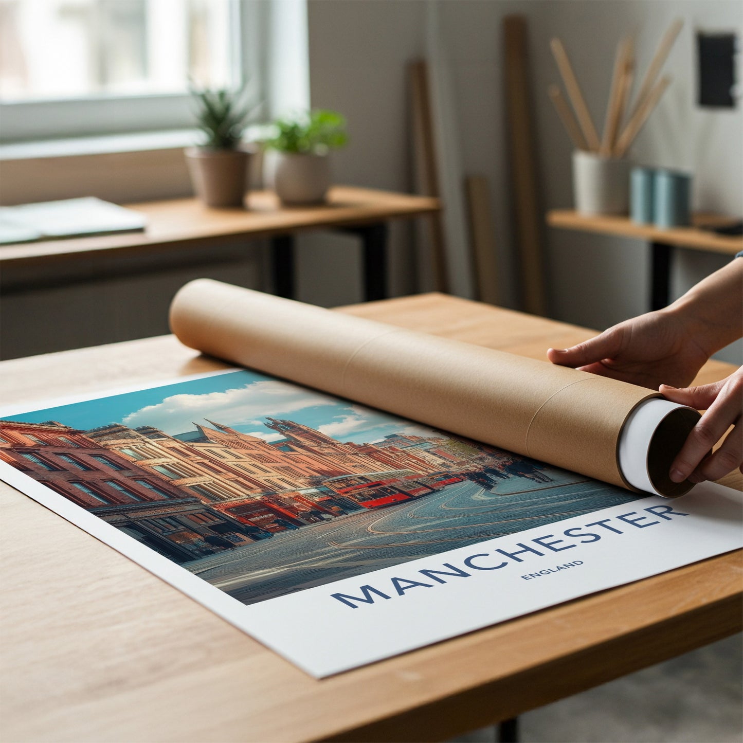 Manchester Poster - England Travel Art - Bustling City Street Home Decor