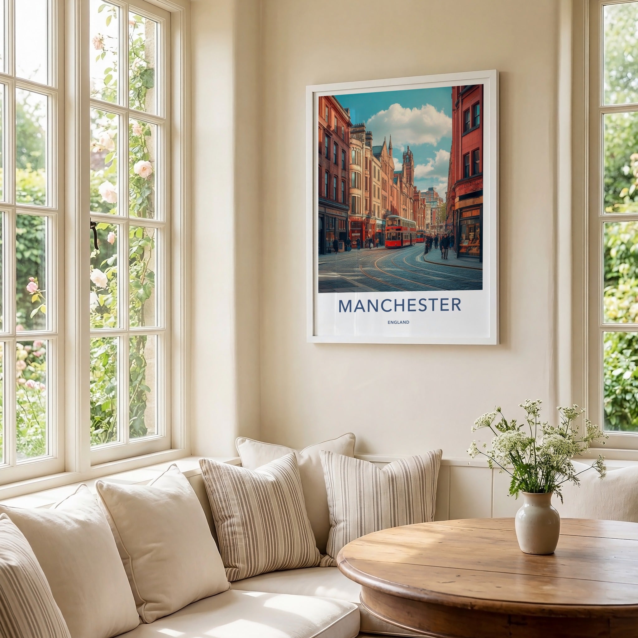 Manchester Poster - England Travel Art - Bustling City Street Home Decor