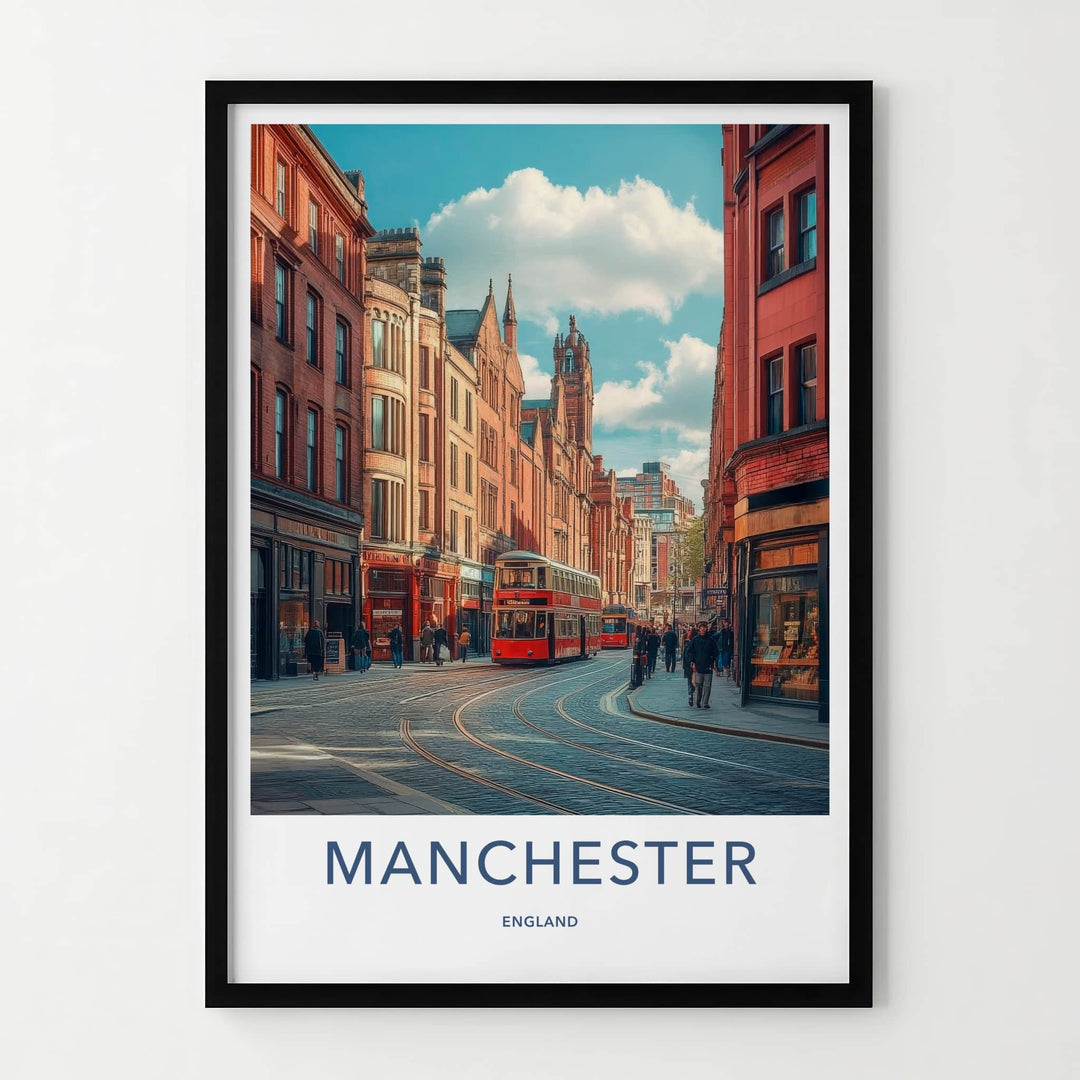 Manchester Poster - England Travel Art - Bustling City Street Home Decor