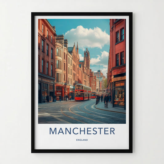 Manchester Poster - England Travel Art - Bustling City Street Home Decor