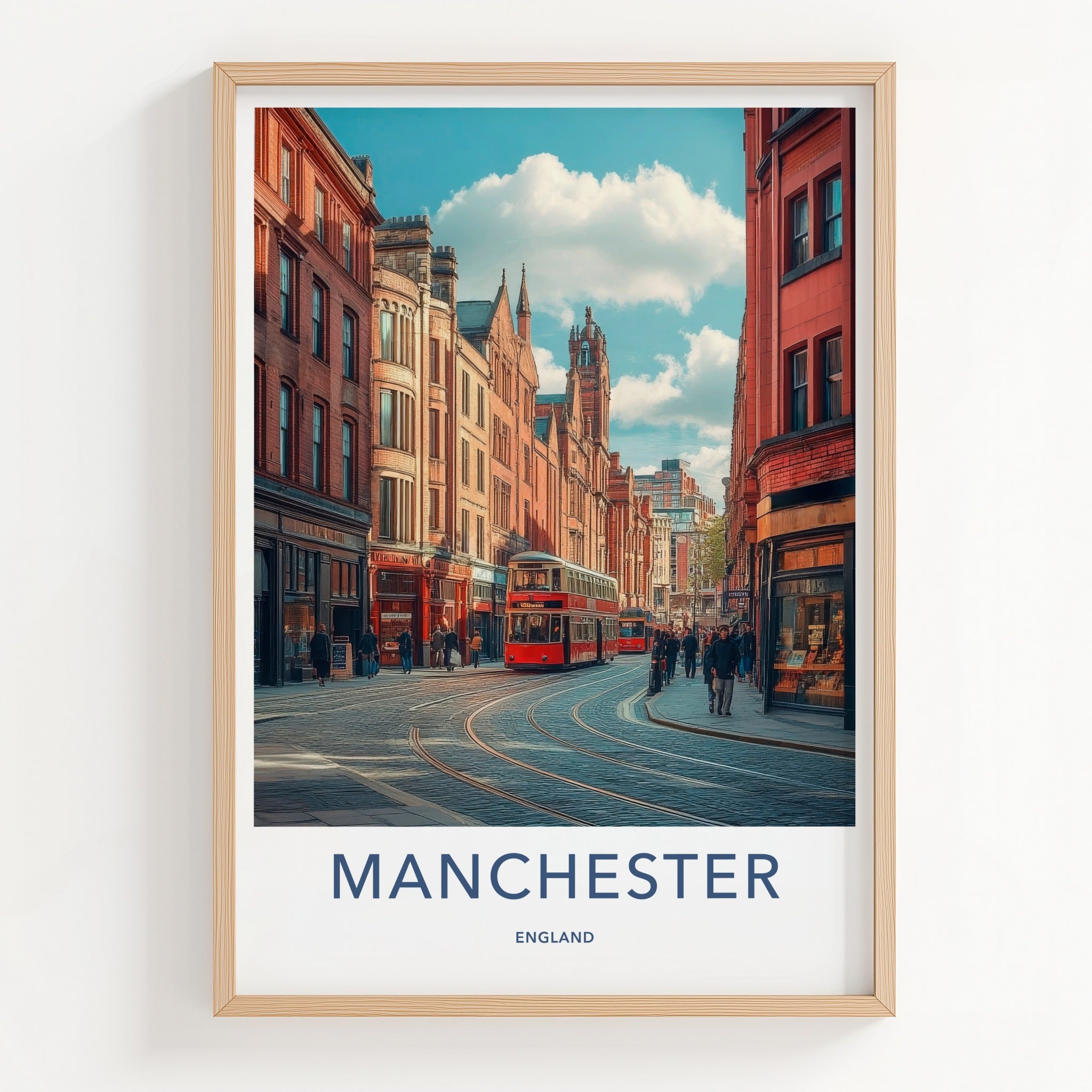 Manchester Poster - England Travel Art - Bustling City Street Home Decor