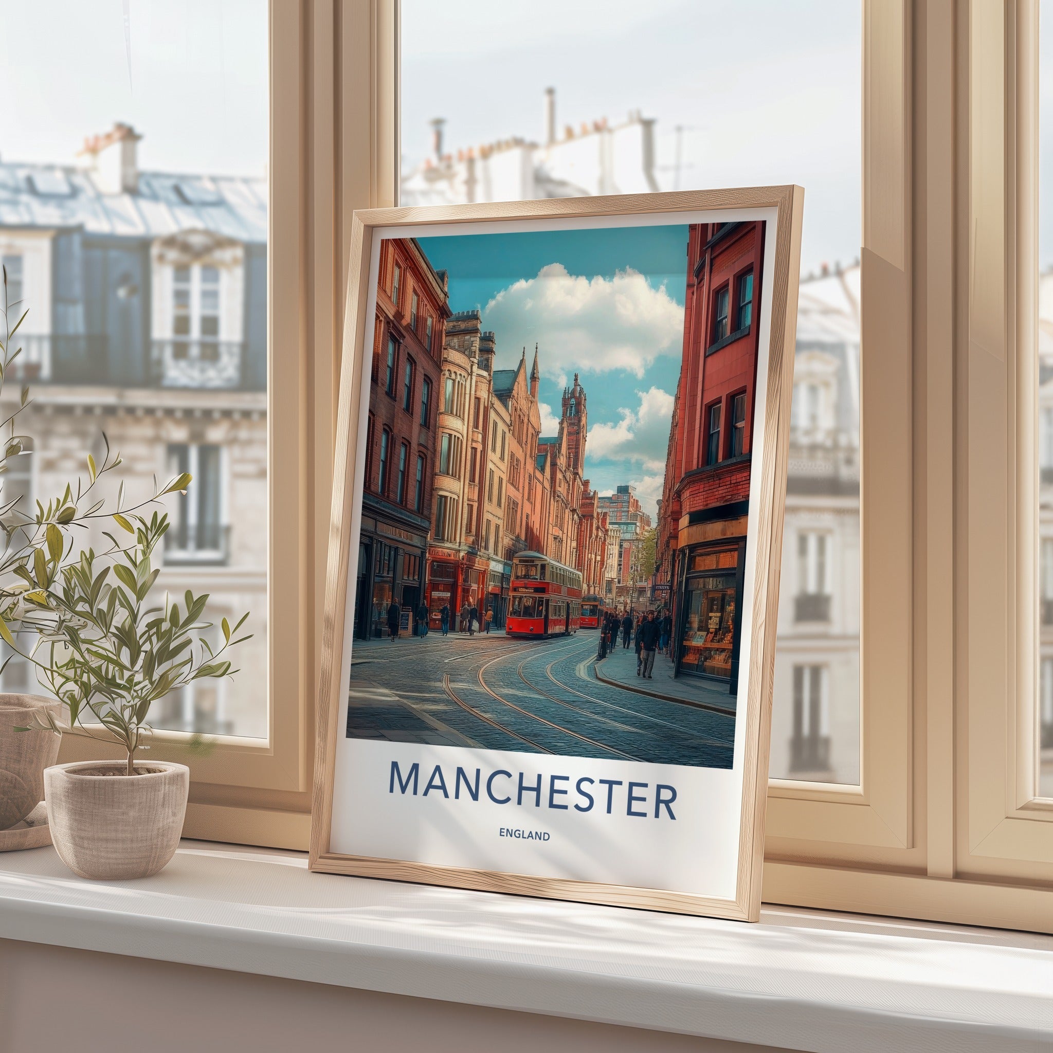 Manchester Poster - England Travel Art - Bustling City Street Home Decor