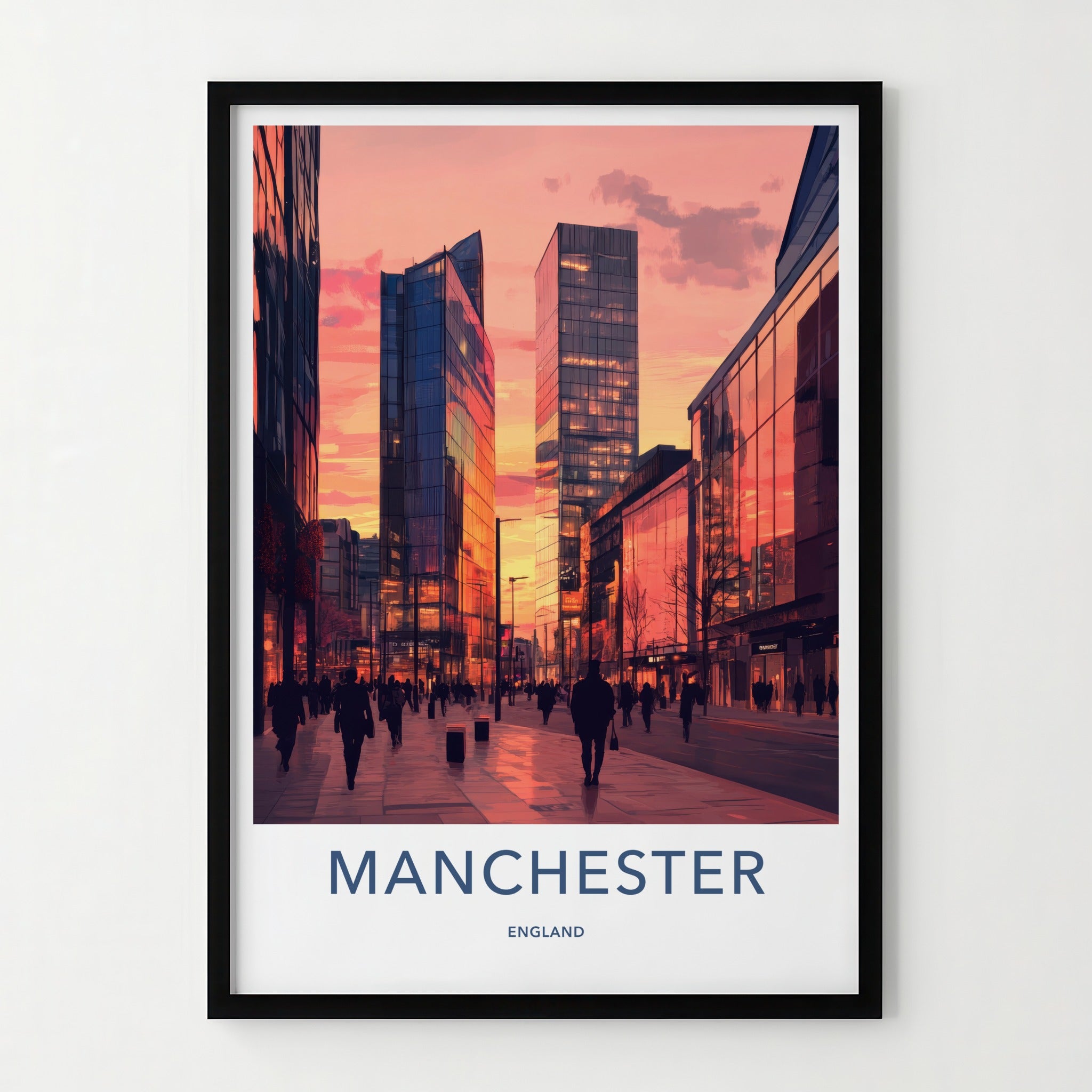 Manchester Poster - England Travel Art - Modern Cityscape Reflection Home Decor