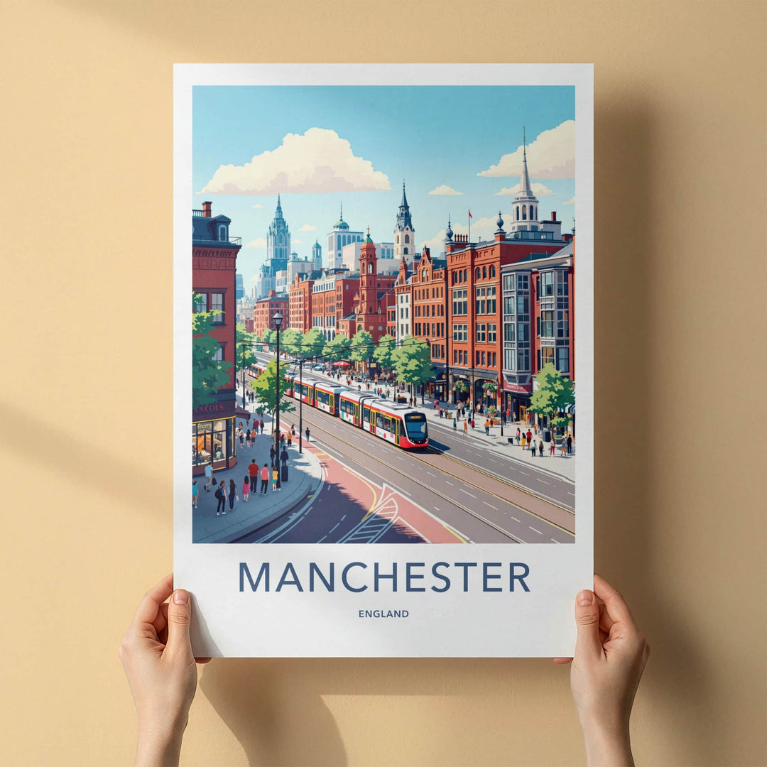 Manchester Poster - England Travel Art - Urban Tram Route Home Decor