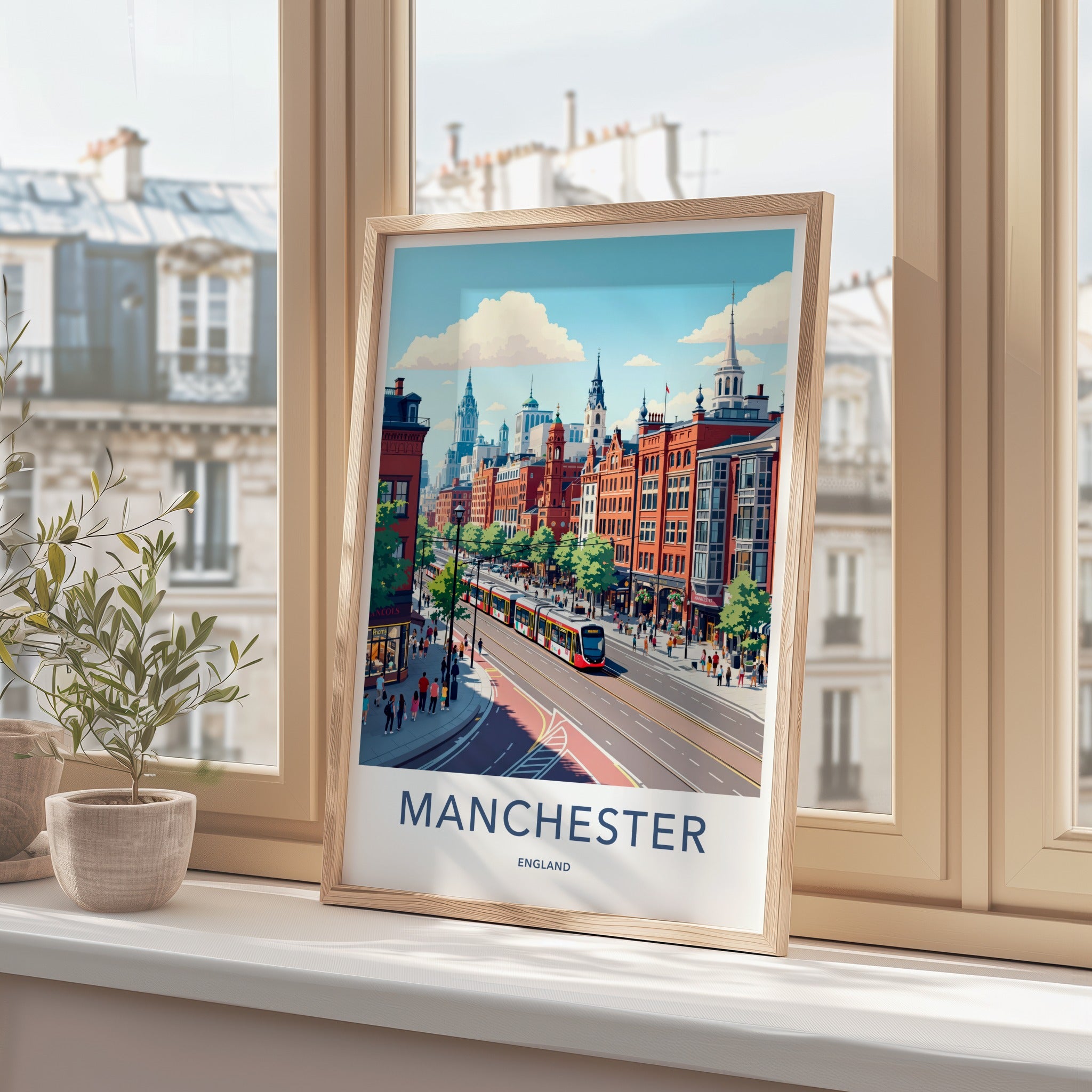 Manchester Poster - England Travel Art - Urban Tram Route Home Decor