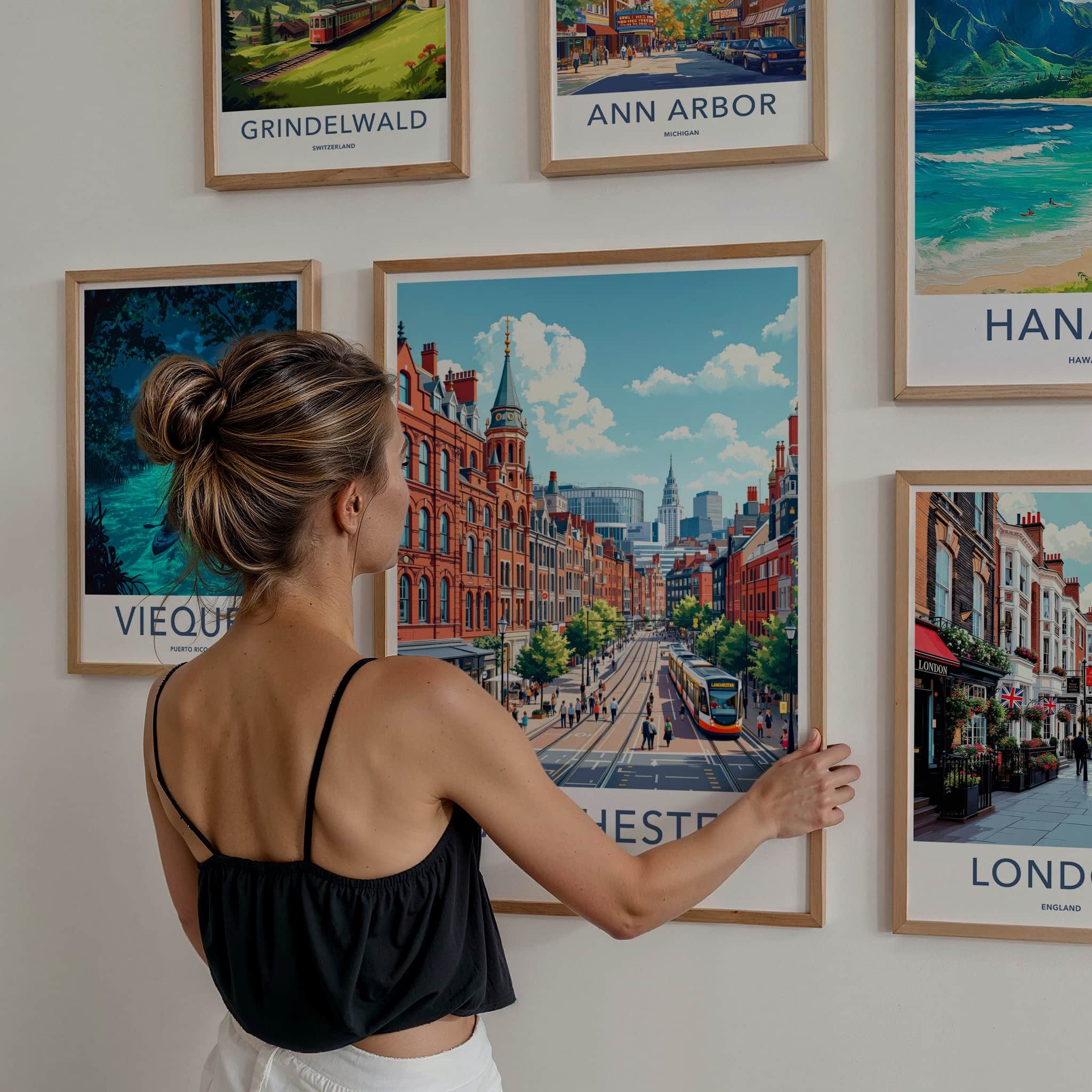 Manchester Poster - England Travel Art - Urban Tram Scene Home Decor