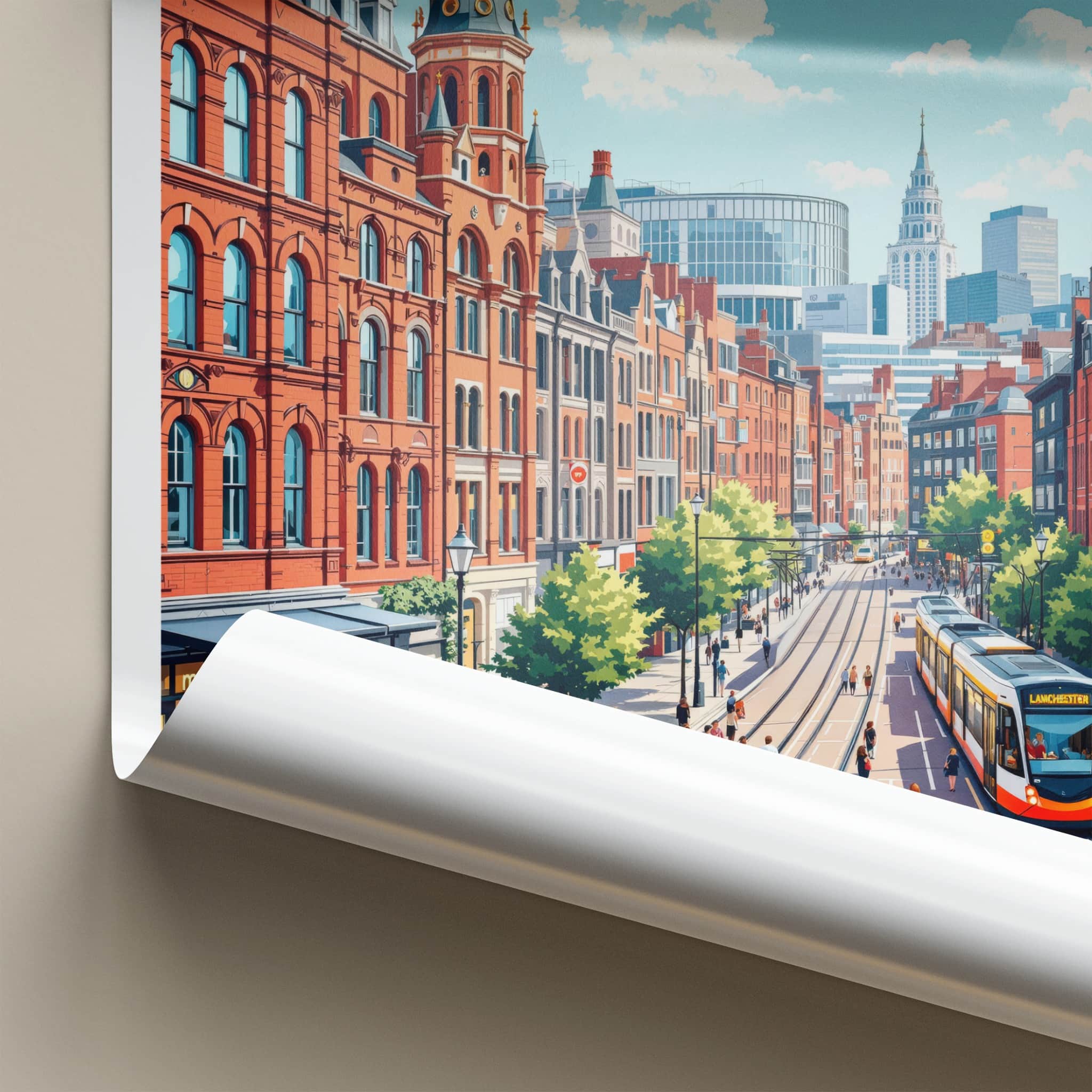 Manchester Poster - England Travel Art - Urban Tram Scene Home Decor