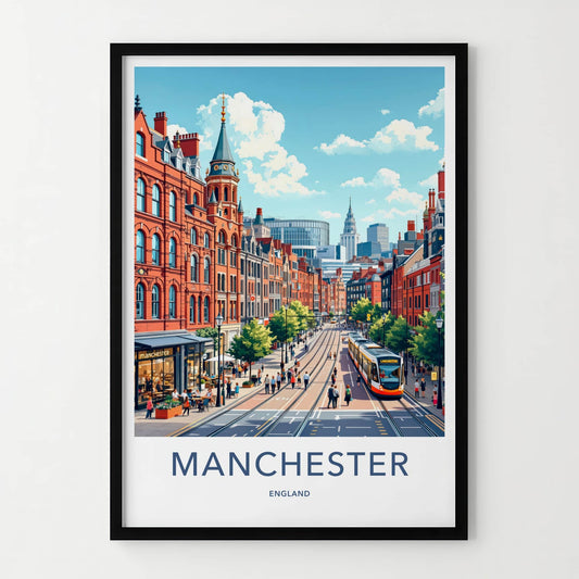 Manchester Poster - England Travel Art - Urban Tram Scene Home Decor