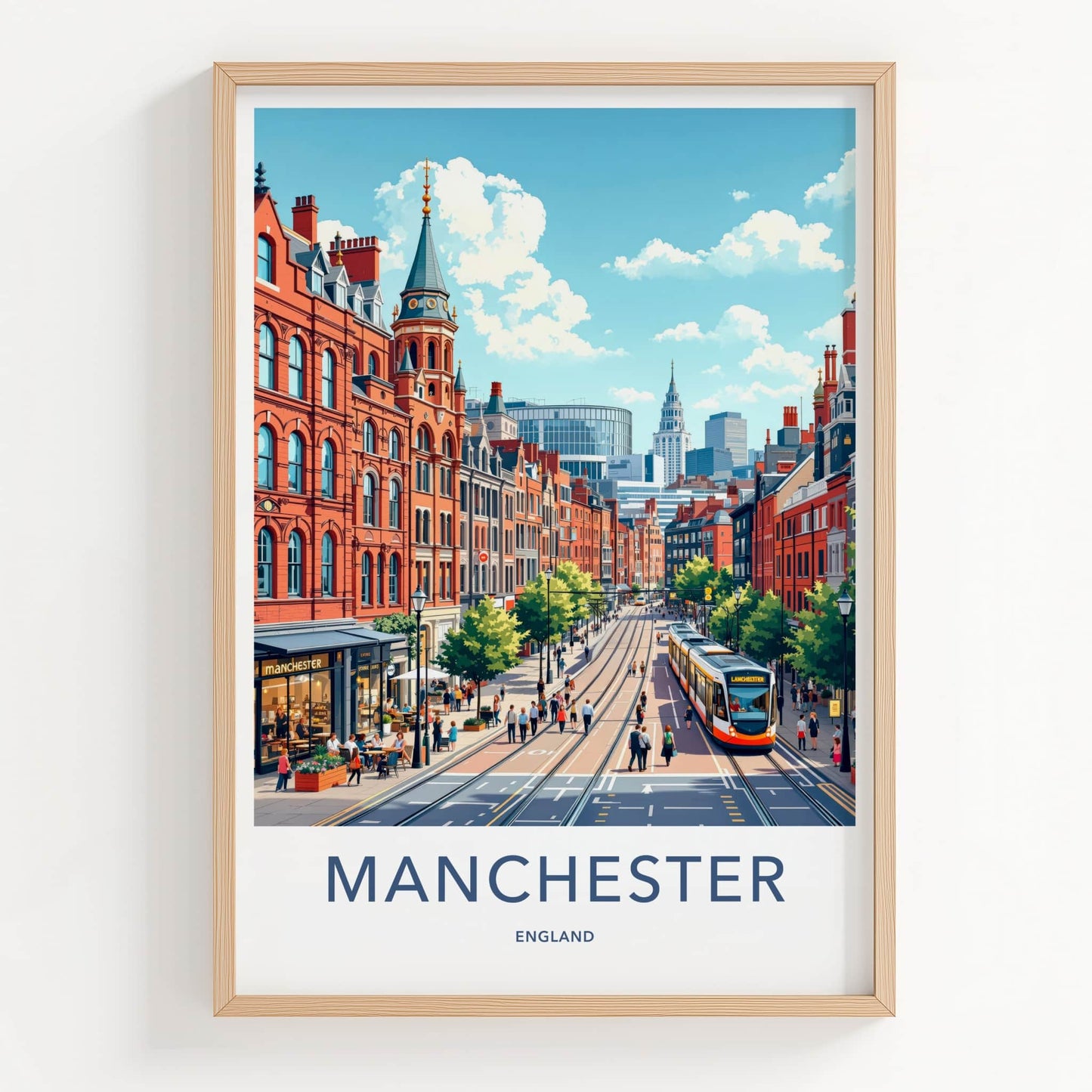 Manchester Poster - England Travel Art - Urban Tram Scene Home Decor