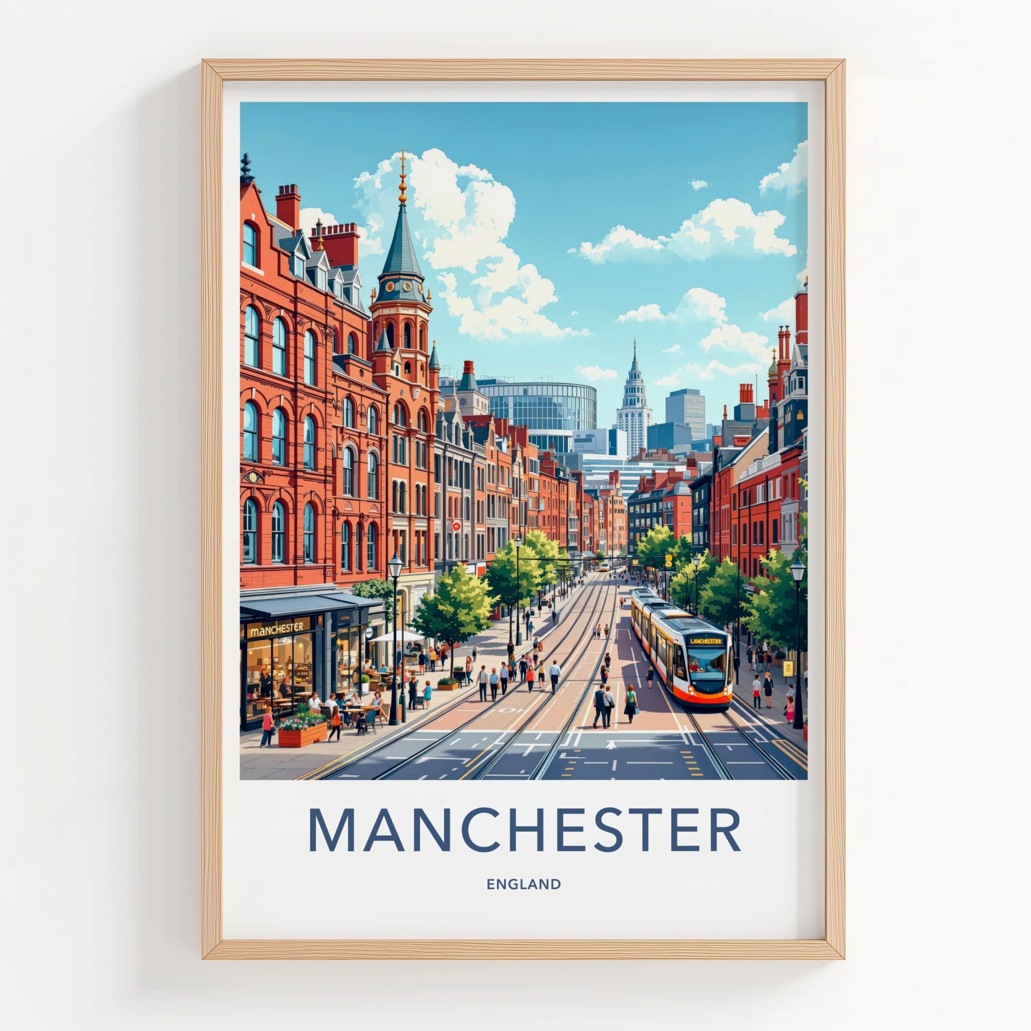Manchester Poster - England Travel Art - Urban Tram Scene Home Decor