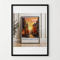 Manchester Poster - England Travel Art - Vibrant City Sunset Wall Decor
